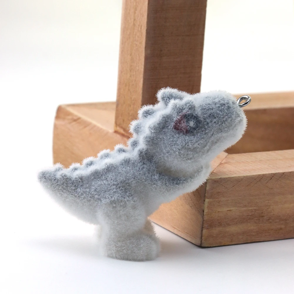 10pcs 3D Flocking Resin Dinosaur Charms Domineering Animal Pendant Accessorie for Keychain Bracelet DIY Making Jewelry Adornment