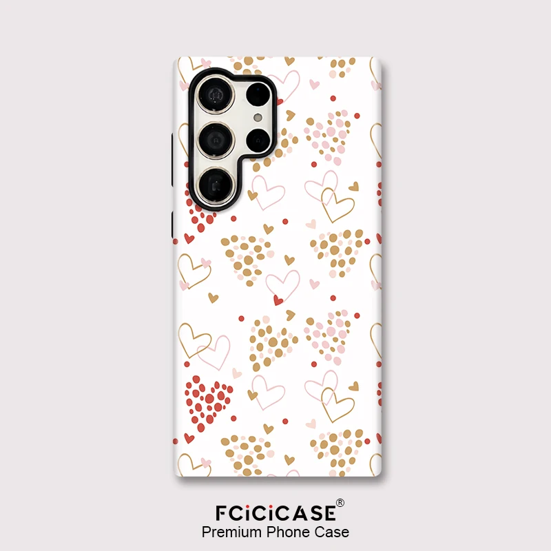Fcicicase For Samsung Galaxy S25 S24+ A16 S20 FE S23 Ultra A26 A56 A36 Love Heart Pattern Phone Case Luxury Shockproof Cover