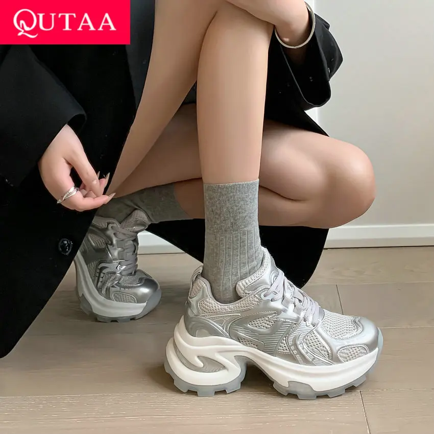 

QUTAA 2024 Fashion High Platforms Sneakers Spring Summer Autumn Silver Casual Shoes Woman Sport Shoes Sneakers Size 35-40