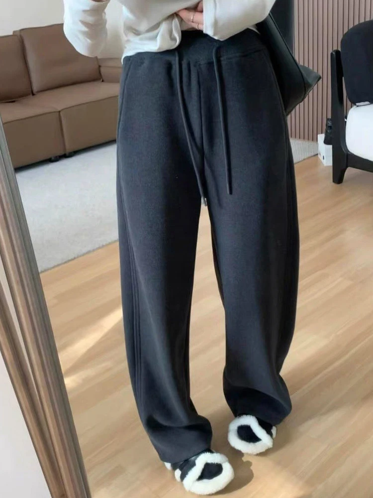 กางเกงขายาวทรงหลวมสไตล์ลำลองสำหรับผู้หญิง รุ่นใหม่ ฤดูใบไม้ร่วง ฤดูหนาว เอวสูง ทรงตรง