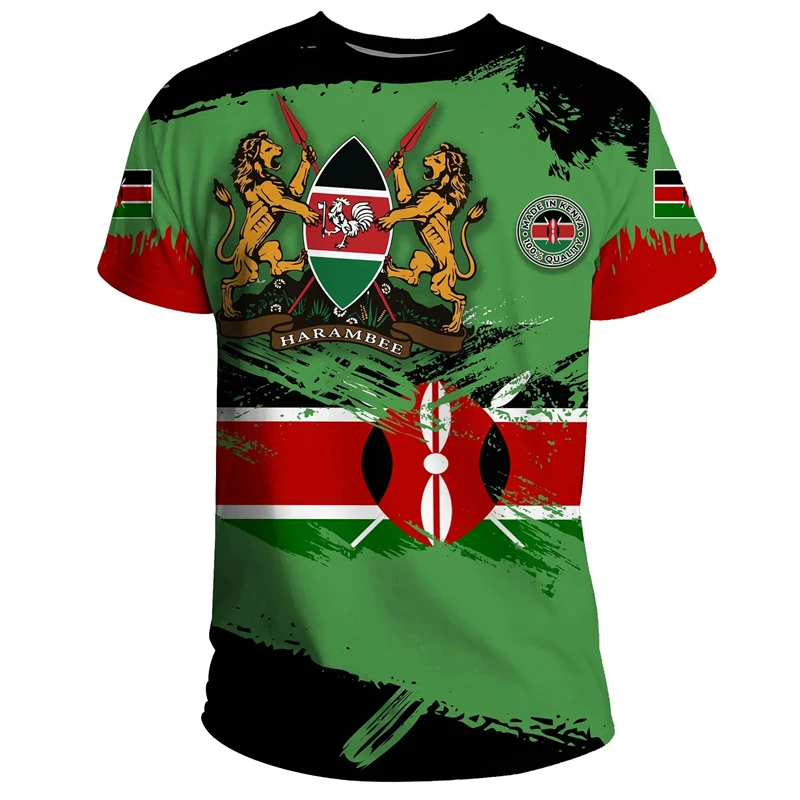 Men's Kenya Flag Pattern Print Streetwear T-shirt kenyan National Emblem 3D Printed Men Women Casual Sports Gym Tops Clothing