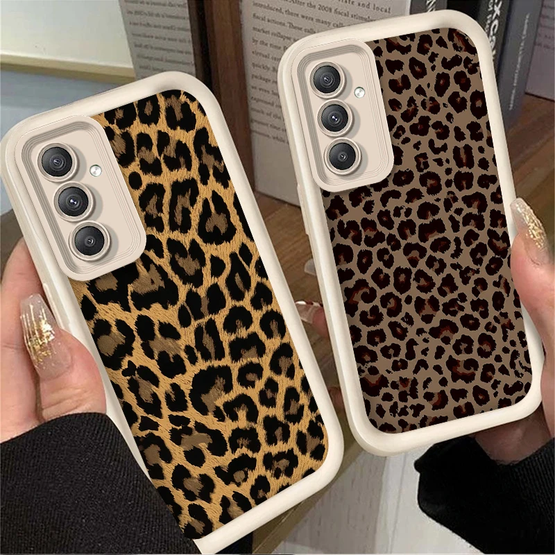 Brown Leopard Print Silicone Phone Case for Samsung Galaxy A55 5G A35 A25 A15 A05 A05S A24 A13 A23 A12 A22 A32 A52 A52S A72 A11