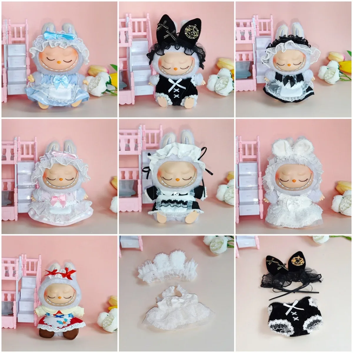 15-17cm Labubu Hanger Blind Box Labubu Keychain Doll Uniform Doll Maid Set