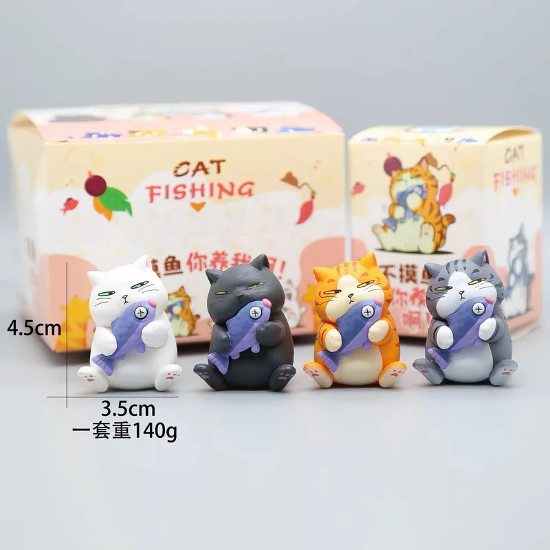 

4 шт., слепая коробка для ловли рыболовного кота, 5 см, мини-милые фигурки кота, Kawaii, аниме, мультяшная модель, настольные украшения, подарки-сюрпризы
