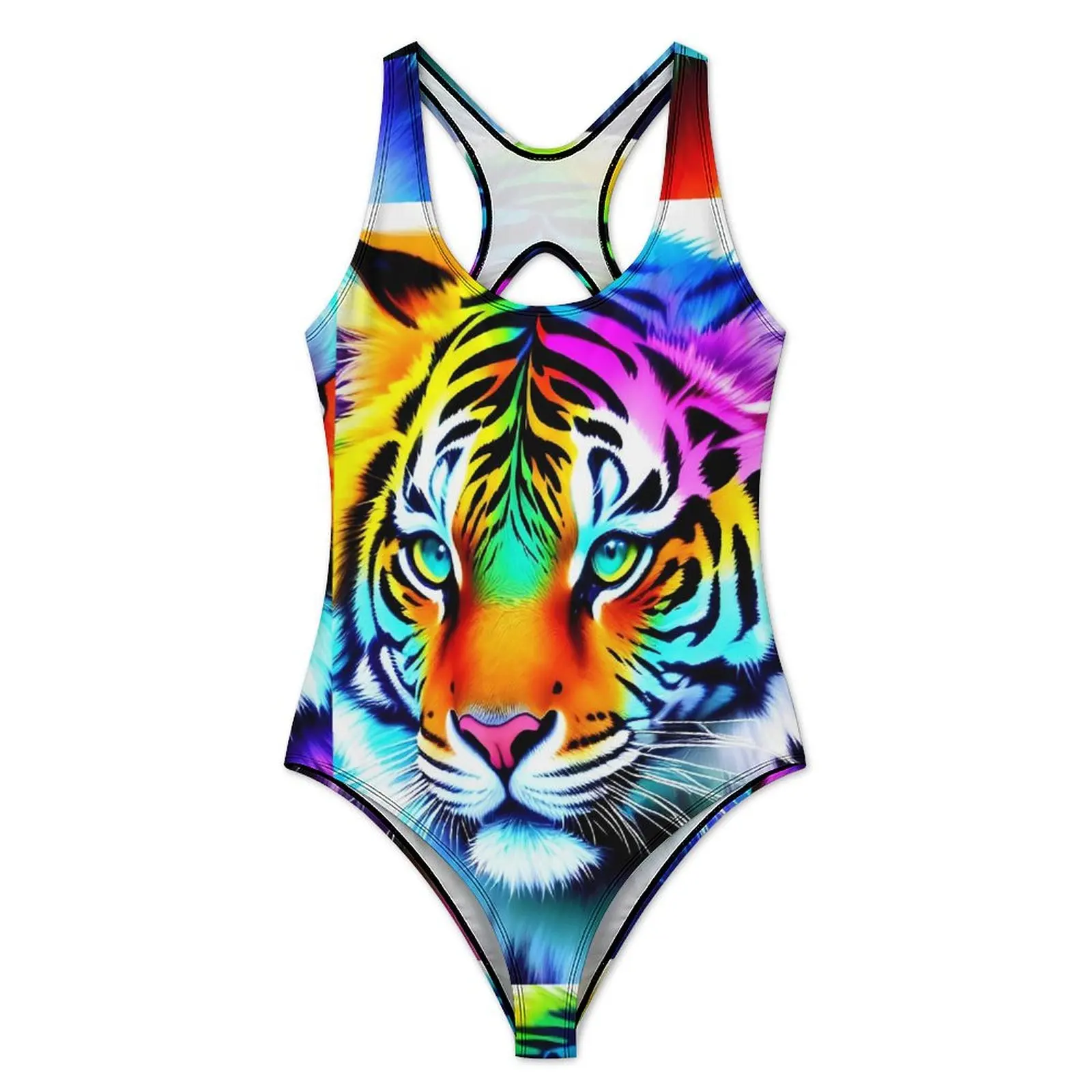 Caspian Tiger Swimsuit Colorful Rainbow One-Piece Swimwear Push Up Stylish Bathing Suits Sexy Surfing Graphic Bodysuit