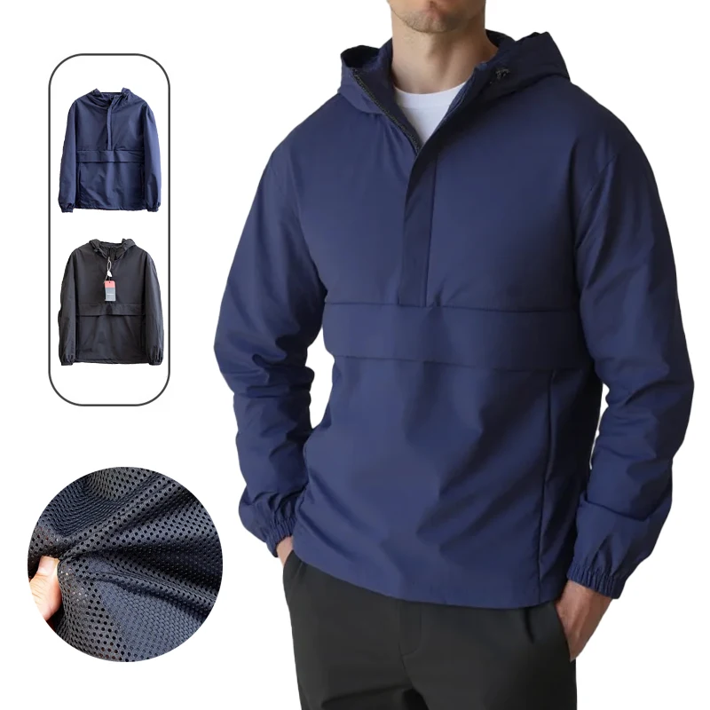 

Multi-Functional Jacket Water Repellent Half Zip Hooded Windbreaker Multi-Pocket Exercise Training Coat Men Outdoor Travel Daily