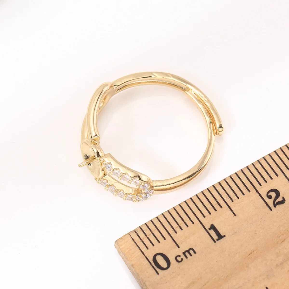 Brass 14K Gold Simple O‑Shape Adjustable Open Ring Bezel Blank DIY Findings For Pearl Ring Jewelry Making Accessories