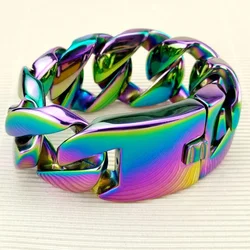 Rainbow Iridescent 32mm Man's Heavy Weight Bling Massive 316L Stainless Steel Bracelet