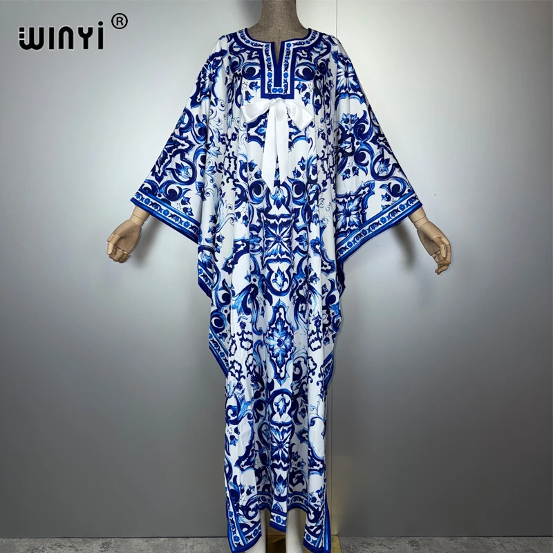 WINYI muslim woman dresses long down kaftan party Dress جديد في Female loose holiday abaya dubai luxury fall Caftan