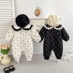 MILANCEL 0-2Y Winter Baby Clothes Polka Dot Girls Rompers Fur Lining Jumpsuits Infant Girls Outfit