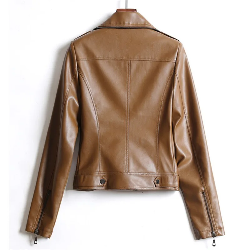 2023 Spring autumn new short small fellow loose commute simple slimming thin imitation sheep skin small leather coat female tide