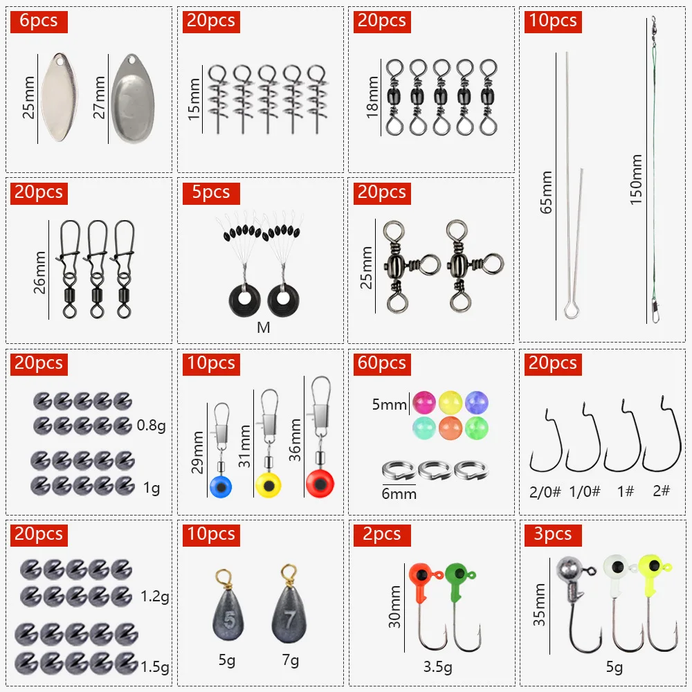 

246pcs Lure Fishing Tackle Kit, Jig Heads, Swivels & Noise Flaps, Fishing Accessories Set for Freshwater & Saltwater Anglers