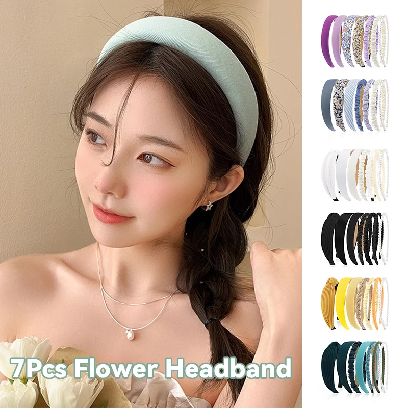 

7pcs Set Fashion Women Cloth Hair Bands Headdress Headband Girls Hairband Hair Hoop Female Hair Headwear Accessories