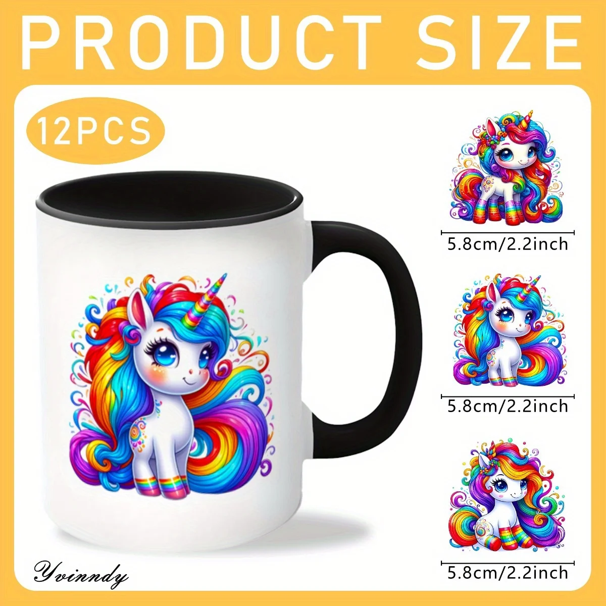 12Pcs/Set Unicorn DIY Glass Jar Packaging Stickers UV DTF High Self-Adhesive Transfer Paper Decorating Cups And Bottles