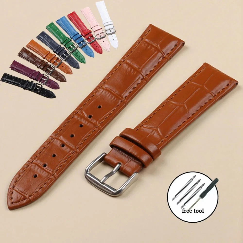 Genuine Leather Calfskin Strap 10/12/13/14/15/16/17/18/19/20/21/22/24mm Band Universal Watchband Slub Pattern Watch Accessories