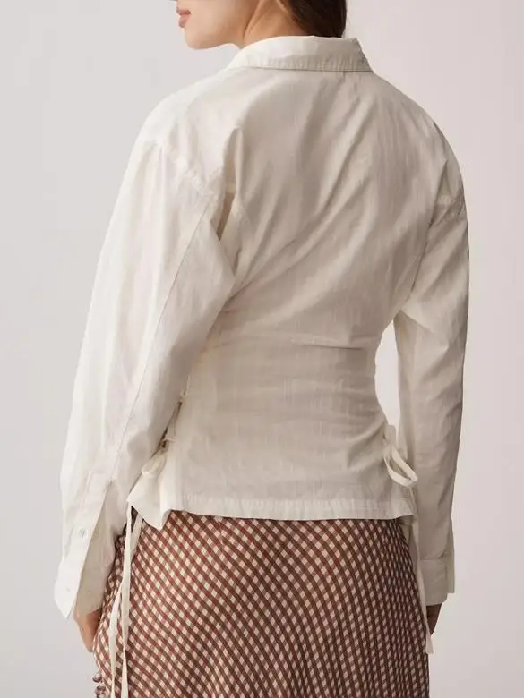 

GuliriFei женская приталенная рубашка на пуговицах с плиссированной талией и длинными рукавами, классический воротник, приталенная рубашка на пуговицах