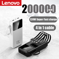 Lenovo 200000mAh Power Bank 120W Large Capacity Mobile Power Fast Charging Battery With Dual USB 4 Cables For IPhone Samsung