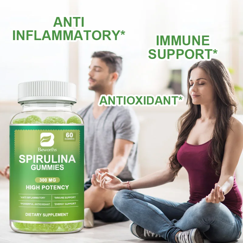 Beworths Spirulina Gummies Powerful Antioxidants Anti-inflammatory Immune Health for Adults and Kids Healthy Food