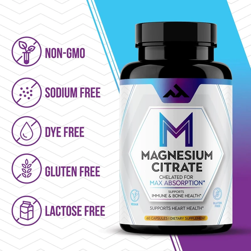 

Magnesium Citrate 1000mg Capsules - Used for Muscle, Bone, and Heart Health Support - Gluten Free, Non GMO