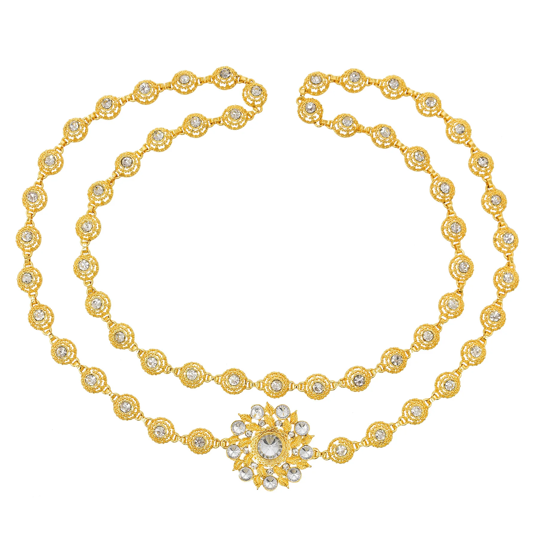 Fashion Gold Crystal Hollow Flower Shoulder Chain Body Jewelry Turkey Thai Charm Women's Diagonal Cross Necklace Body Chain