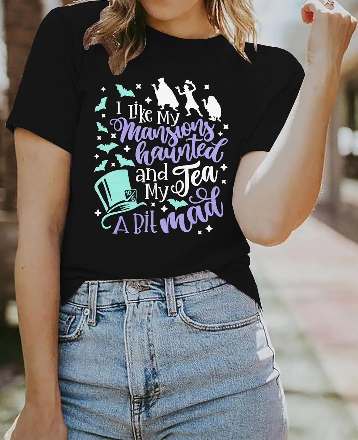 Beware of Hitch Hiking Ghost Shirt Women Funny Halloween Shirt Haunted Mansion Tshirt Hocus Pocus Fall Short Sleeve Top