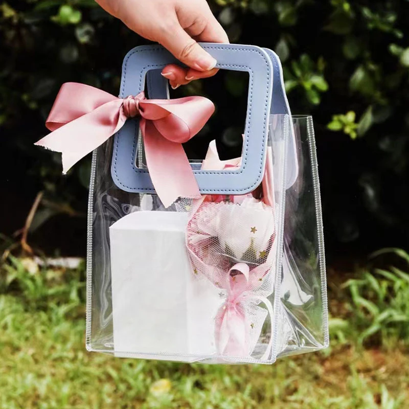 PVC Transparent Tote Bags Flowers Bouquet Packaging Bag Wedding Birthday Party Gift Bags Plastics Costume Handbag Shopping Bags