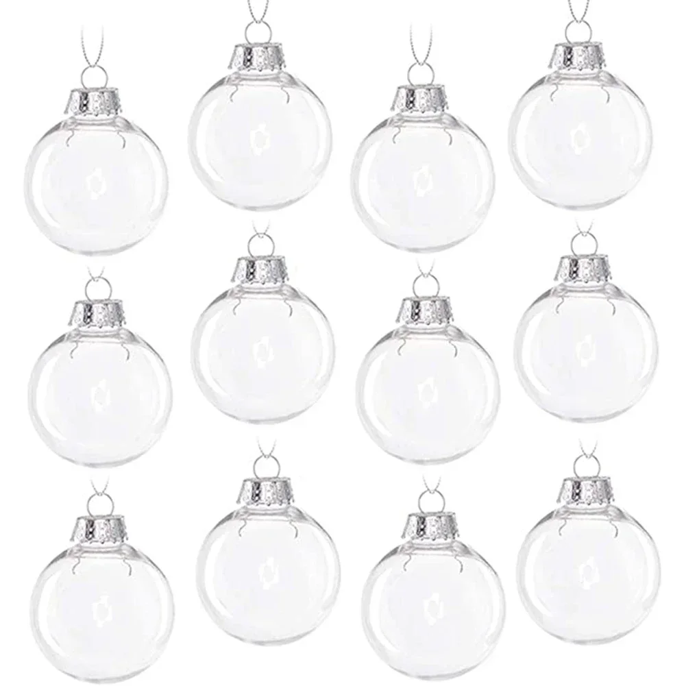 Transparent Ball Set of 12 Clear Plastic Baubles Balls with Silver Cord Iridescent Glass Baubles Balls Christmas Tree Ornament