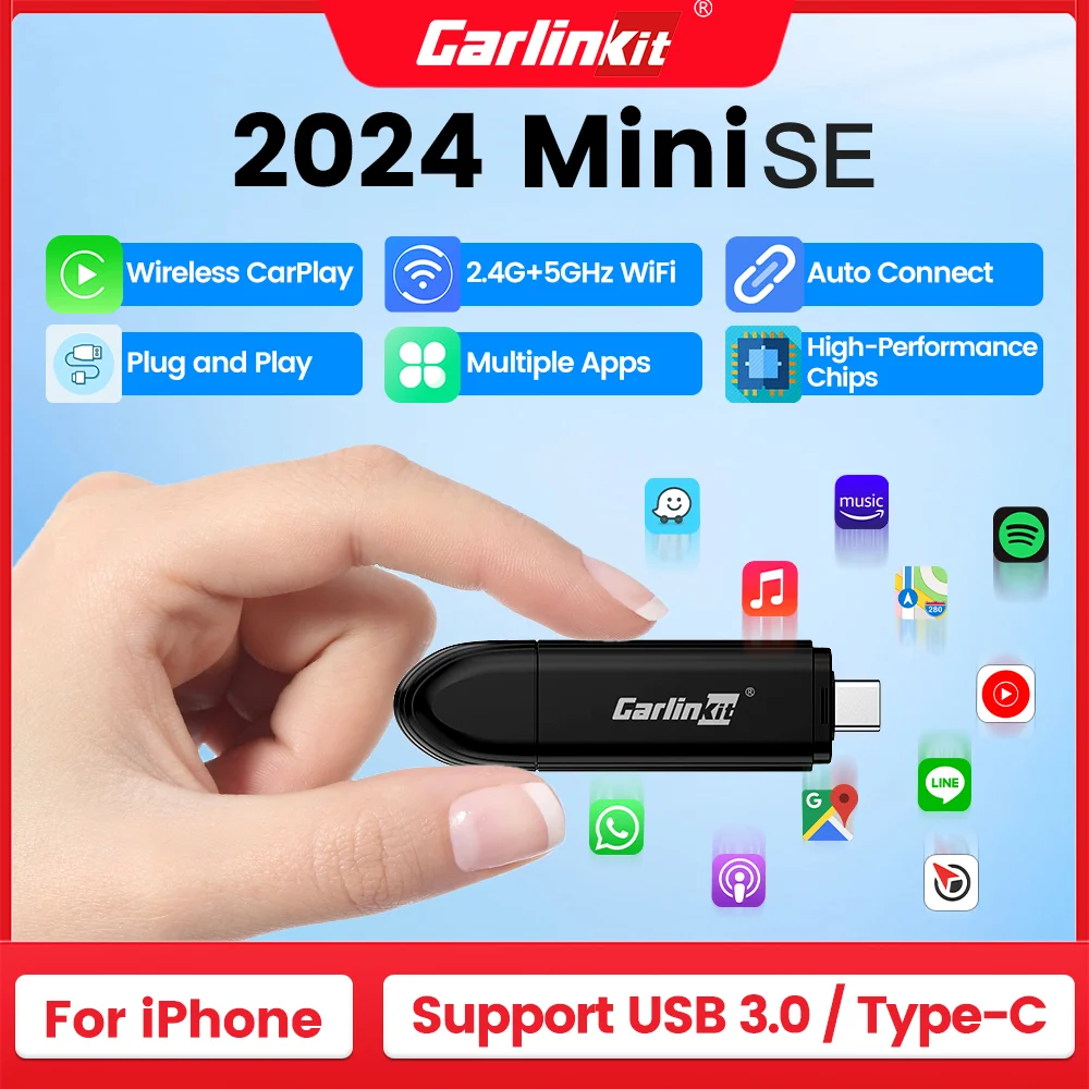 CarlinKit 유선-무선 카플레이 어댑터, 미니 SE 카플레이 동글, OEM 자동차 심리스 연결 스테레오 USB 플러그 앤 플레이 FOTA 