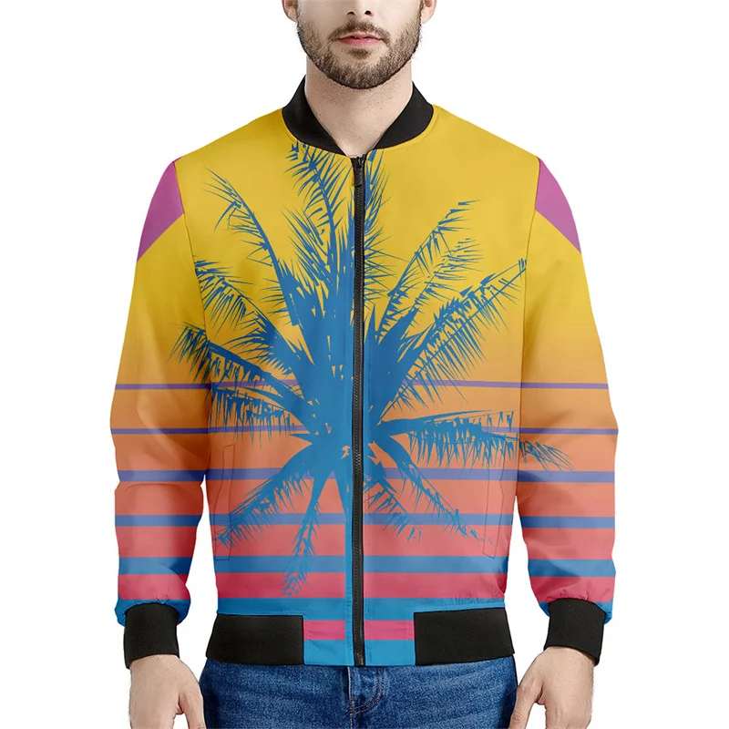 Maldives Sunset Zipper Jacket For Men 3d Printed Hawaiian Beach Sweatshirt Long Sleeves Tops Women Loose Bomber Jackets Coat