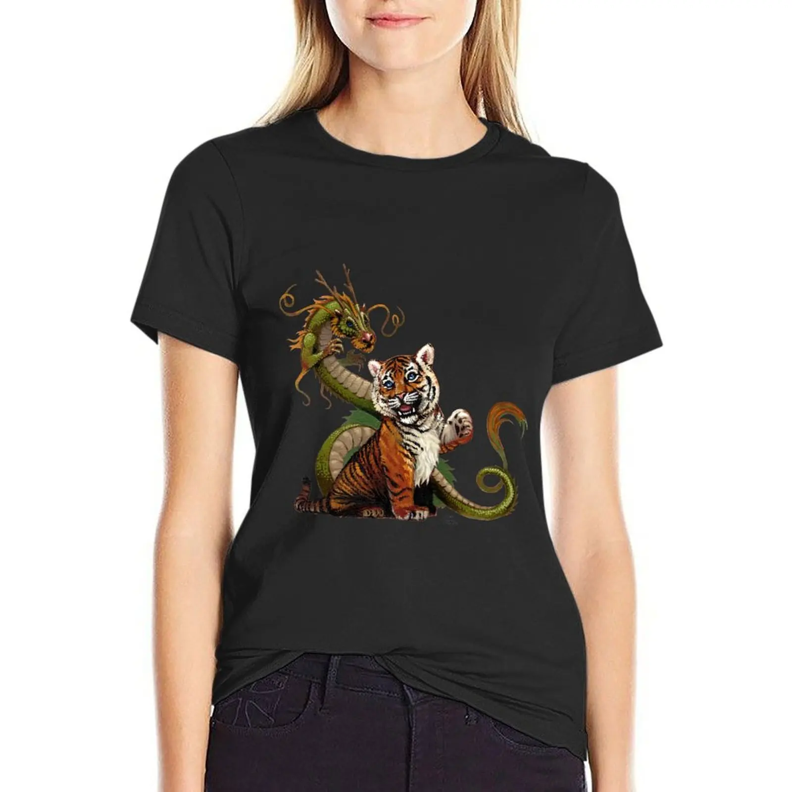 

Best Friends Tiger and Dragon T-Shirt Aesthetic clothing customs design your own Short sleeve tee Summer Women's clothing