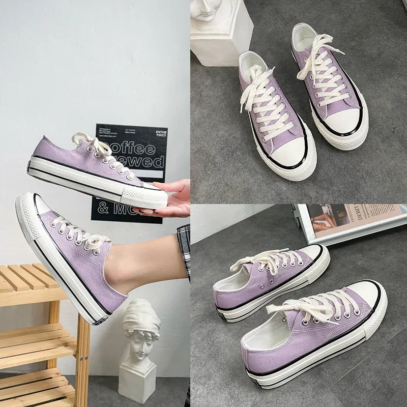 Women Canvas Flat Shoes Spring New Fashion Low Cut Canvas Women Versatile Korean Style Student Lake Blue Skateboard Shoes