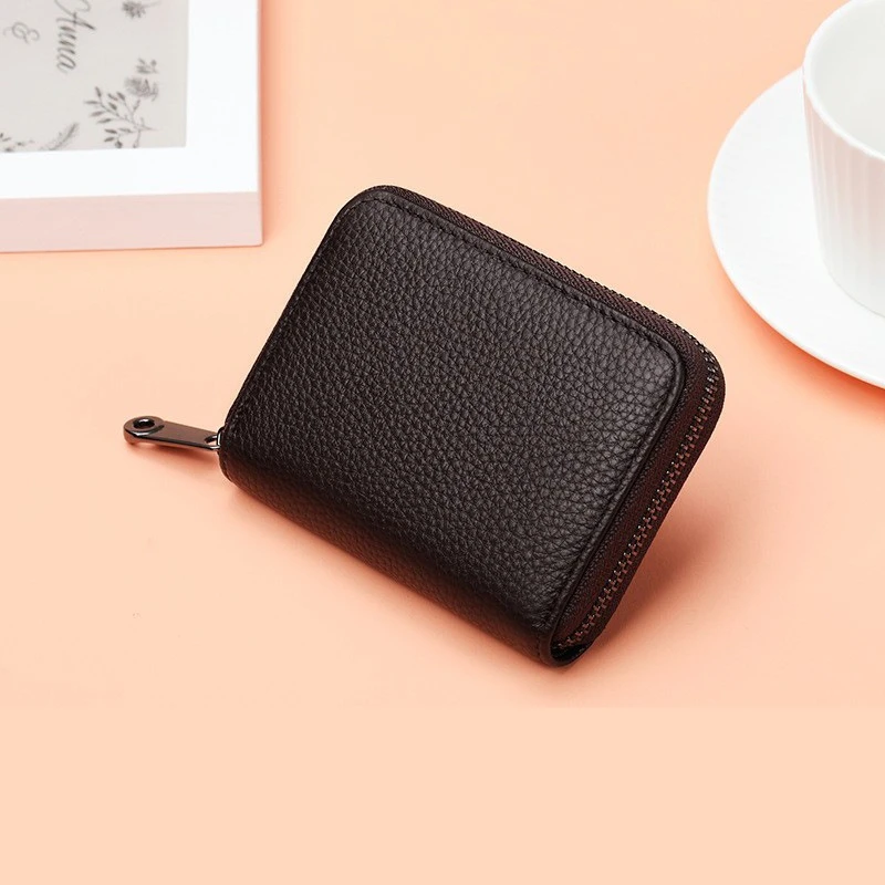 Organizador de cartão de bloqueio carteira de couro do plutônio fino multi bolso com zíper titular da moeda proteção anti roubo para homens mulheres minimalista