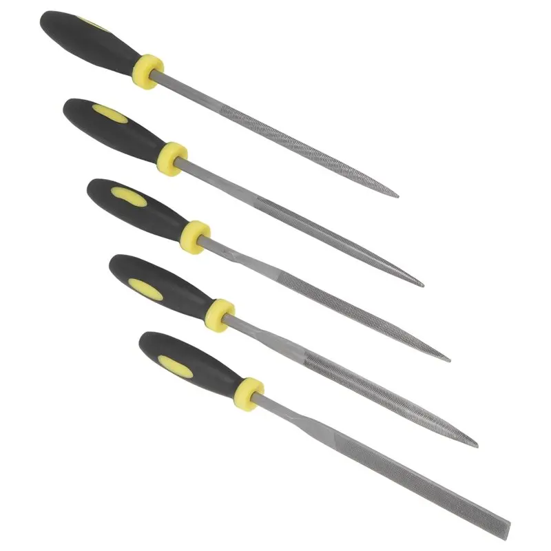 AA94-Small Hand Metal File Set, 6.3In, 5Pcs, Strength Alloy Steel Needle Files Round, Bi Half-Round, Flat, Square, Triangular Du