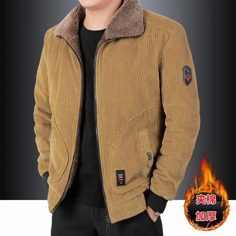 Winter Men's Jacket Corduroy Thickened Cotton Coat Bomber Jacket Warm Oversize Short Tops New Fashion Loose Coats