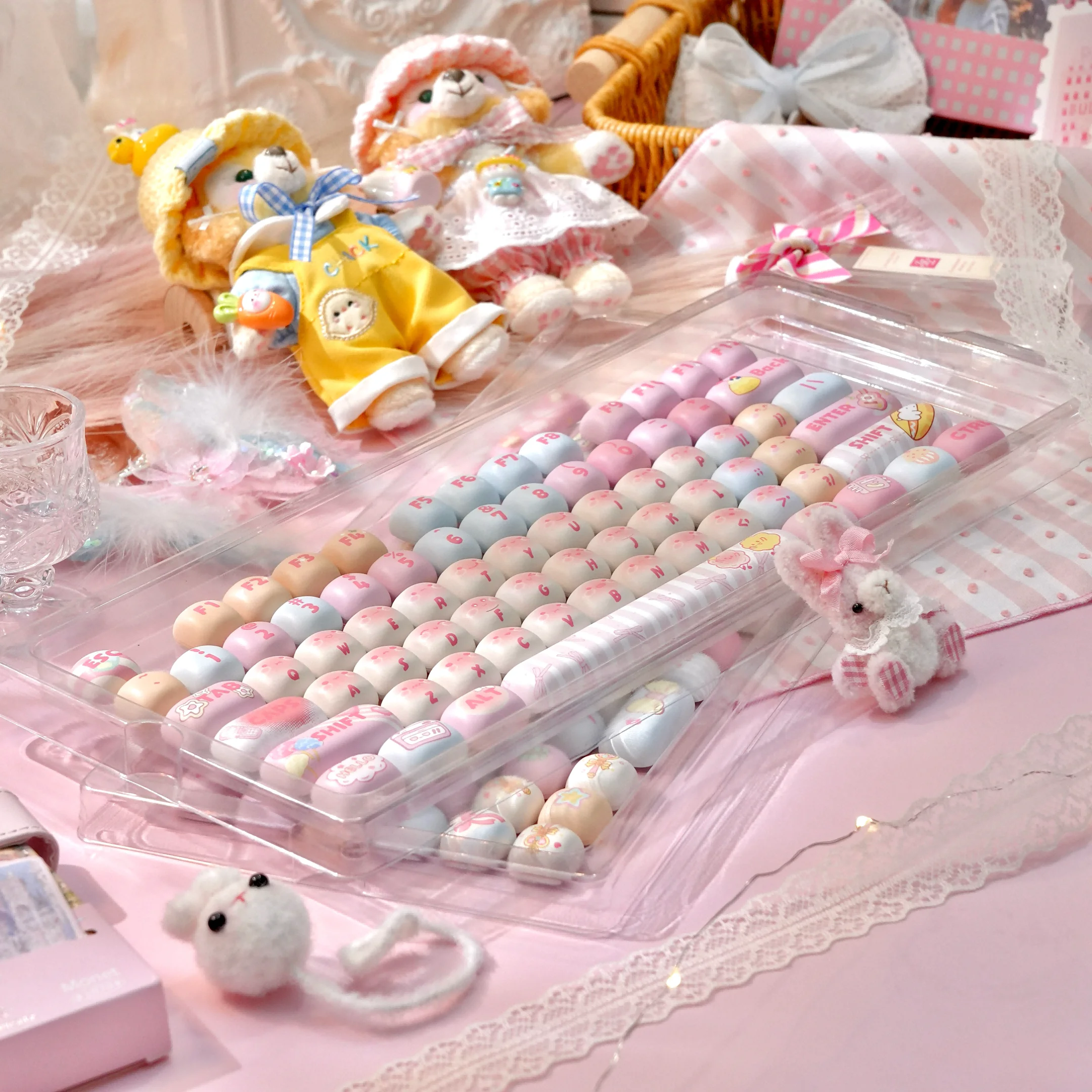 120 + Keys MOG Marshmallow Keycaps Steamed Bread Shape Round Cute Hot Sublimation PBT Girls Game Key Cap for Mechanical Keyboard