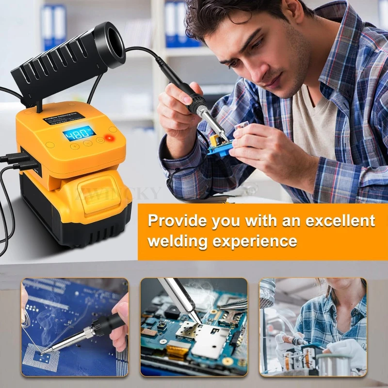 

60W Cordless Electric Solder Station Soldering Iron For Milwaukee/Bosch/Dewalt 18V Li-ion Battery Welding Tool with USB & Type-C