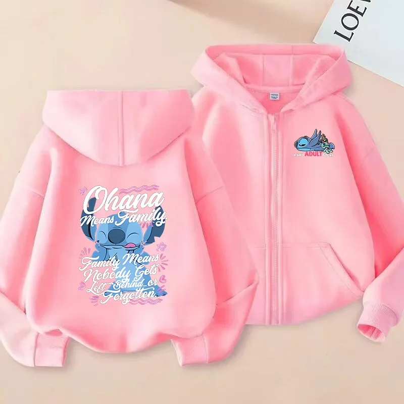 Disney Stitch Cartoon Print Harajuku Pattern Print Zipper Sweater Children\'s Coat Hoodie Boys Girls Coat Casual Sports Cardigan