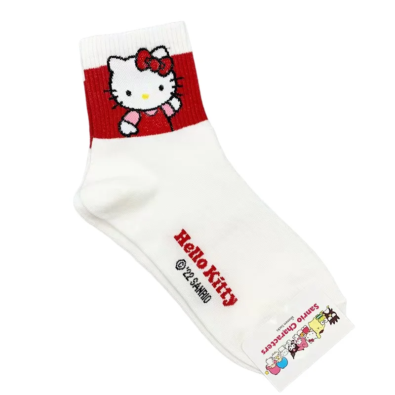 8Pcs Sanrio Hello Kitty Four Seasons Female Medium Socks Kawaii Kuromi Cartoon Anti-Slip Student Sports Socks Household Items