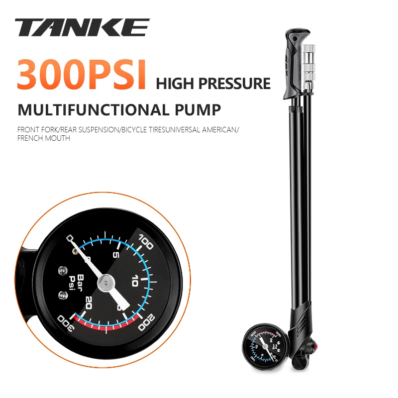 TANKE-Portable Bike Air Pump,300psi High-Pressure with Gauge,for Fork Rear Suspension Shock Absorber,Mountain Bicycle pump wheel