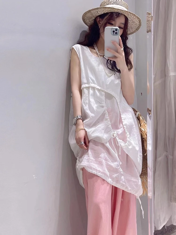 

BOLATU White Asymmetrical Cotton Linen Women's Shirt Simple Style Individualized Small Audience Stage Costume Autumn
