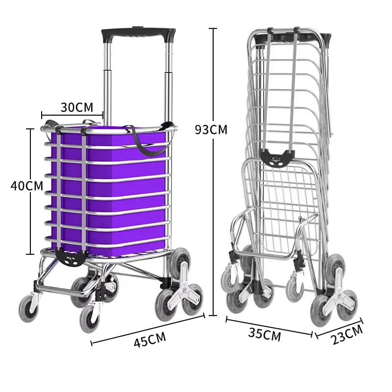 Folding Shopping Cart Jumbo Grocery Cart 360 Swivel Wheels Heavy Duty Cart 40KG Capacity Aluminum/TPR Material