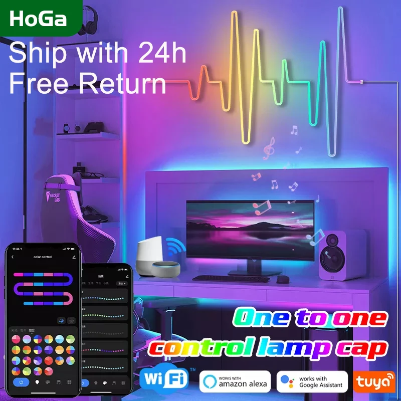 DIY Clipping RGBIC Neon Light with WIFI Neon strip Tuya APP Neon Rope Light Music Sync Game E-sports Living Room Bedroom Decor