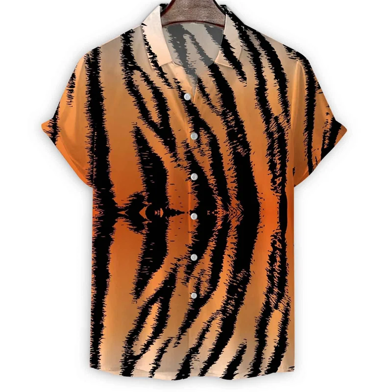 Camisa hawaiana con estampado de leopardo 3d para hombre, Blusa de manga corta con rayas de Tigre, informal, suelta, para vacaciones de verano