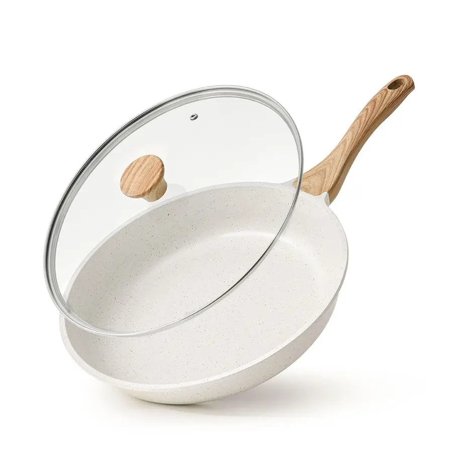 

Nonstick Ceramic Frying Pan with Lid 8 9.5 10 11 12.5 Inch Omelet Pan Skillet, Free of Intentionally Added PFAS PTFE Nontoxic Ch