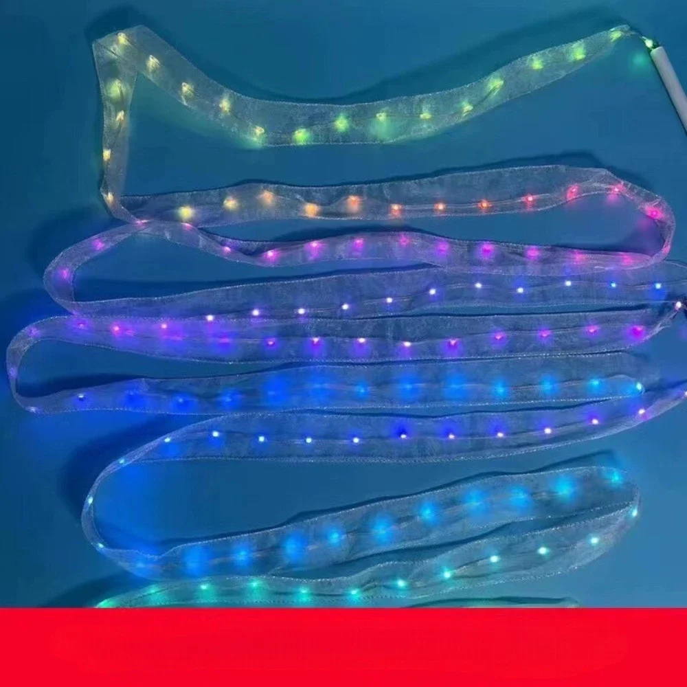 Kleurrijke Lichtgevende Gym Linten APP Afstandsbediening Rgb Glow Led Poi Props LED Ritmische Gymnastiek Buikdans lint op stok Oplaadbare