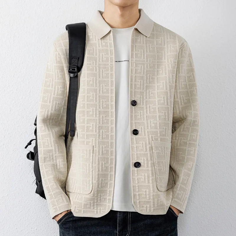 

Autumn Winter Men's Knitted Sweater Casual Sle with ket Stand Collar Open Cardigan Faionable Basic Leisure Trendy