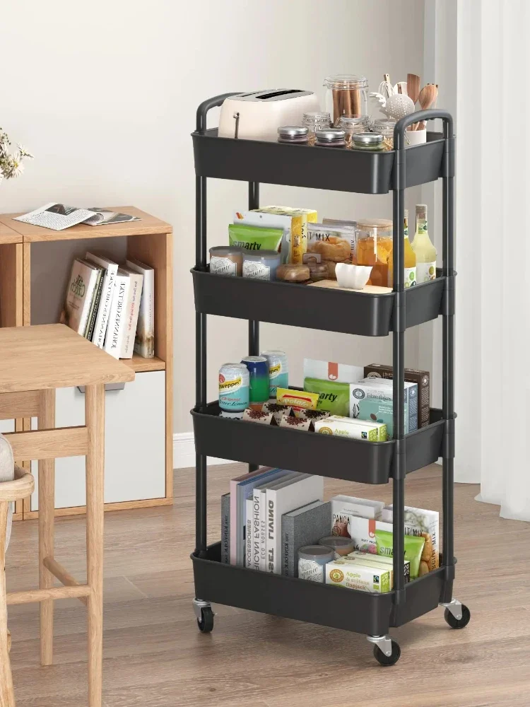 3/4 Tier Durable Rolling Trolley Multi-storey Cart Storage Shelf Movable Gap Storage Rack Kitchen Bathroom Slim Slide Organizer