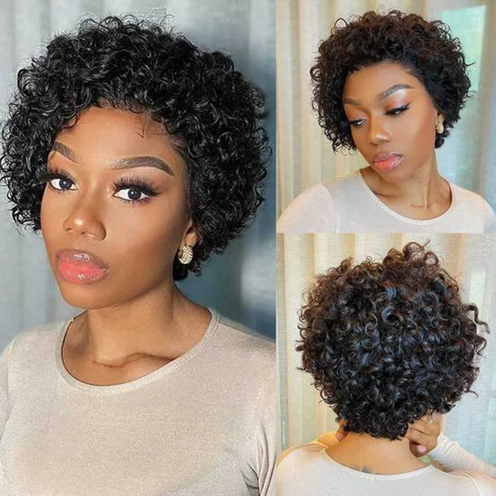 Pixie Cut Wig Human Hair Short Curly Human Hair Wigs For Black Women Cheap Human Hair Wig Full Machine Sans Colle Curly Wig Hair