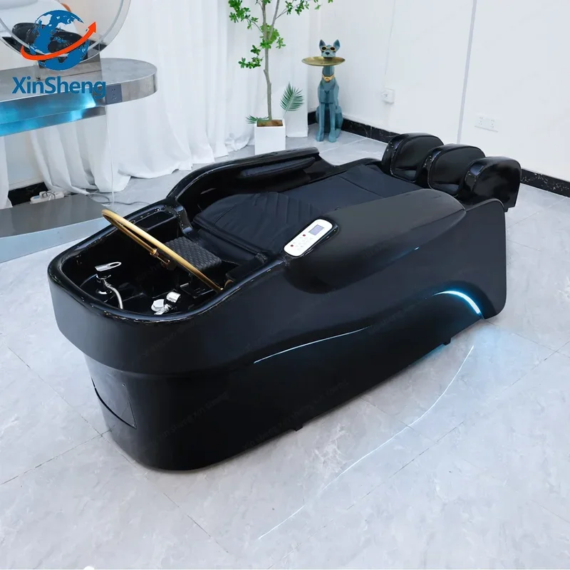 현대적인 디자인 일본식 헤드 스파 샴푸 의자 및 이발소 살롱용 세라믹 세면대 및 싱크대가 있는 마사지 침대