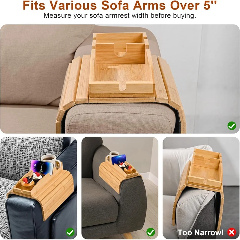 Couch Arm Tray 3 In 1 Detachable Sofa And Couch Arm Table Cup Holder For Cup Remote Control Mobile Phone Storage Tray